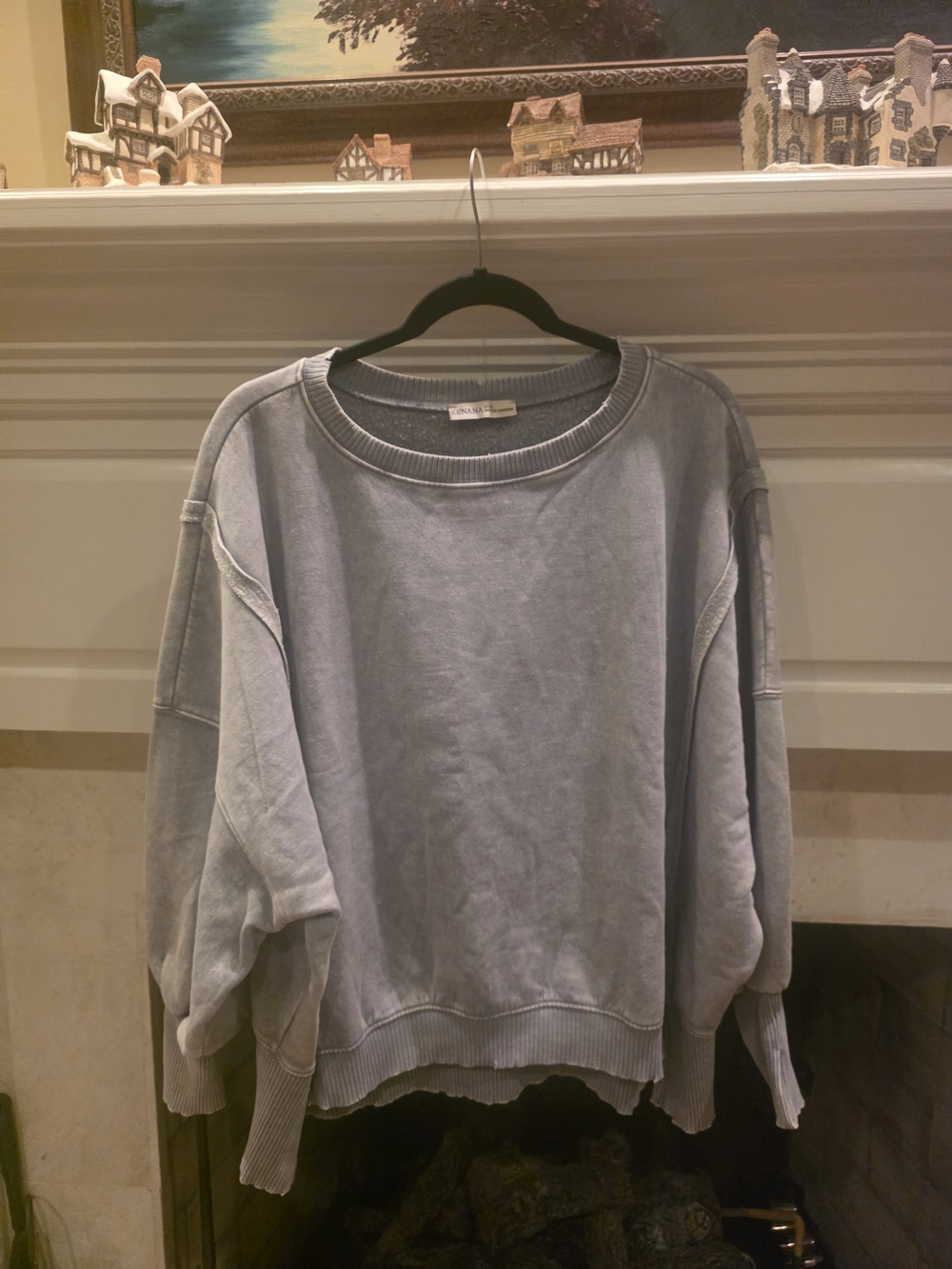 Zenana Outfitters Light Gray Oversized Batwing Crewneck Sweatshirt